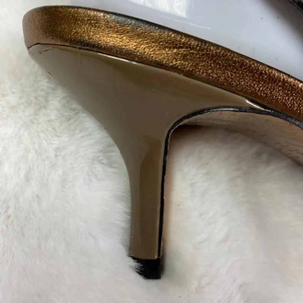Beverly Feldman VINTAGE Patent Faux Snakeskin Rosette Slingback Heels, size 8.5‎